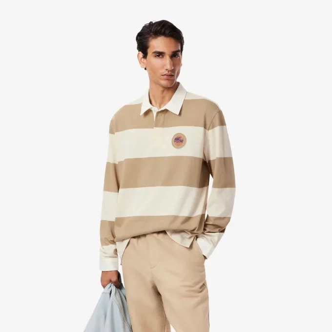 Herren-Rugby-Poloshirt in Relaxed Fit mit Streifen