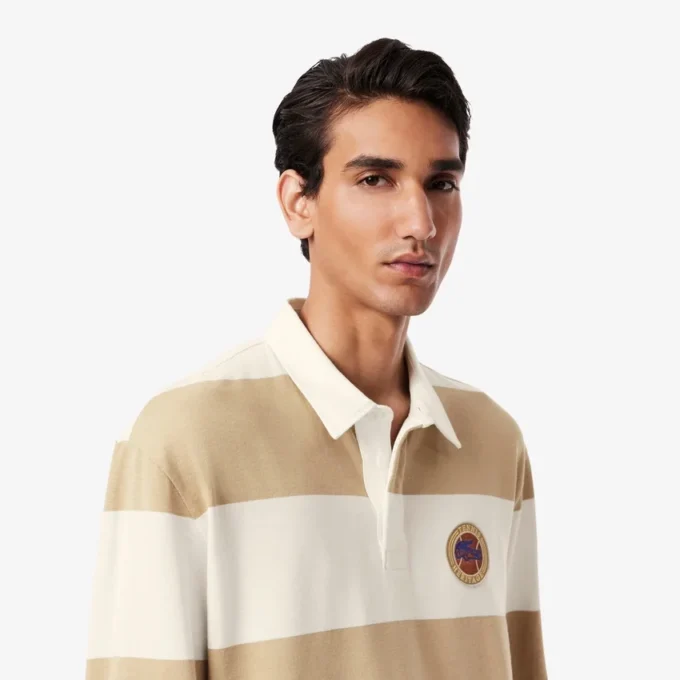 Herren-Rugby-Poloshirt in Relaxed Fit mit Streifen