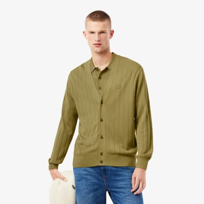 Herren-Strickjacke aus fließendem Rippstrick