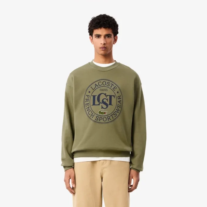 Herren-Sweatshirt aus bedrucktem Fleece in lockerer Passform Herren-Sweatshirt aus bedrucktem Fleece in lockerer Passform