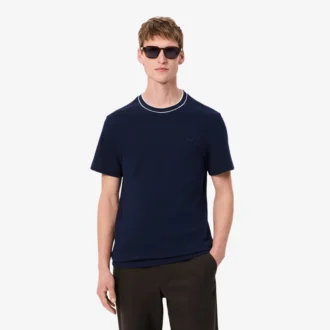 Herren-T-Shirt aus Stretch-Piqué mit gestreiftem Kragen