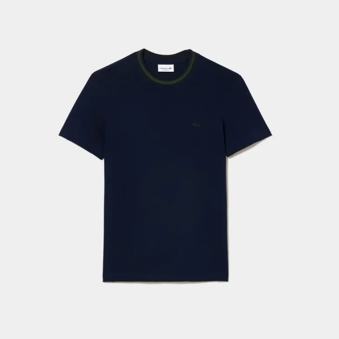 Herren-T-Shirt aus Stretch-Piqué mit gestreiftem Kragen Herren-T-Shirt aus Stretch-Piqué mit gestreiftem Kragen