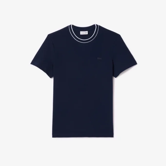 Herren-T-Shirt aus Stretch-Piqué mit gestreiftem Kragen Herren-T-Shirt aus Stretch-Piqué mit gestreiftem Kragen