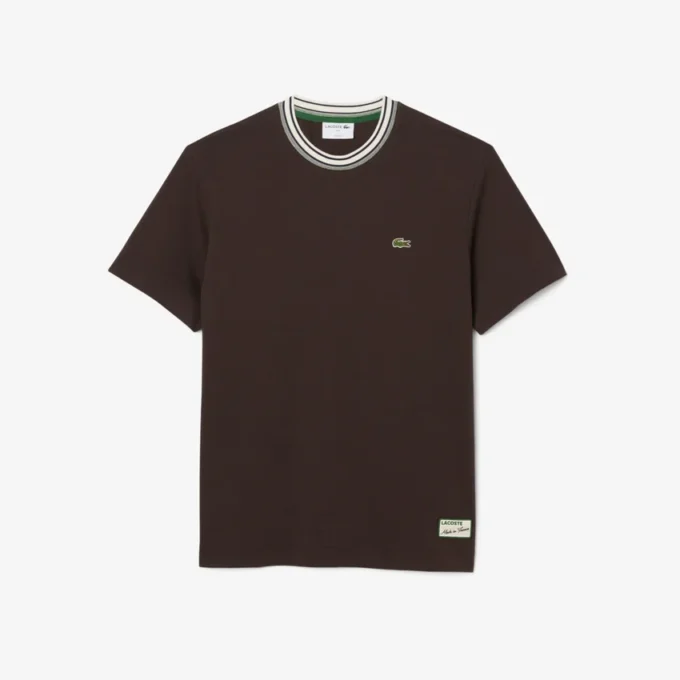 Herren-T-Shirt mit Streifen am Kragen, hergestellt in Frankreich Herren-T-Shirt mit Streifen am Kragen, hergestellt in Frankreich