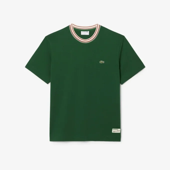 Herren-T-Shirt mit Streifen am Kragen, hergestellt in Frankreich Herren-T-Shirt mit Streifen am Kragen, hergestellt in Frankreich