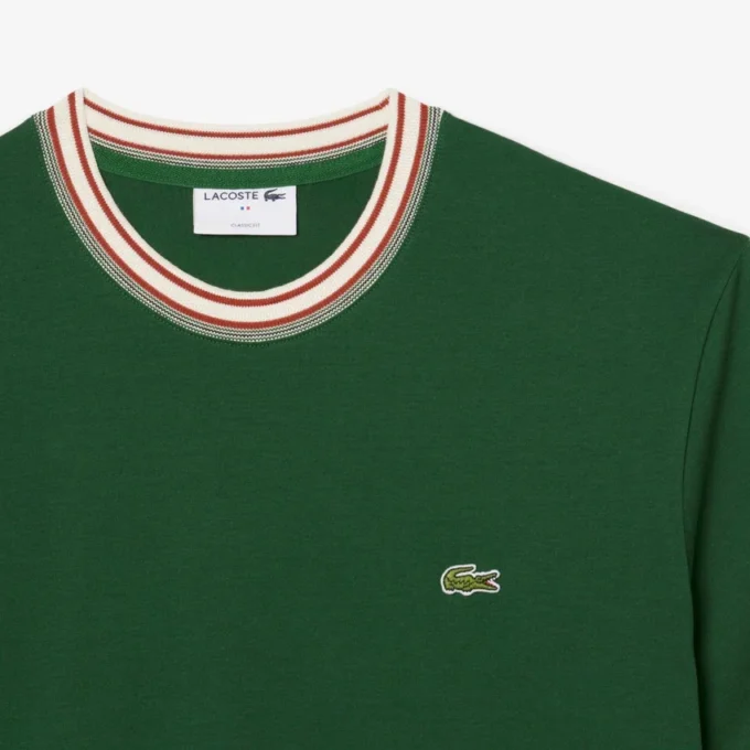 Herren-T-Shirt mit Streifen am Kragen, hergestellt in Frankreich Herren-T-Shirt mit Streifen am Kragen, hergestellt in Frankreich