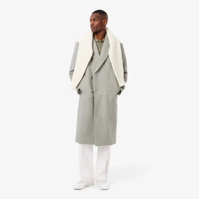 Herren-Wollmantel mit Chevron-Muster und doppelter Knopfleiste Herren-Wollmantel mit Chevron-Muster und doppelter Knopfleiste