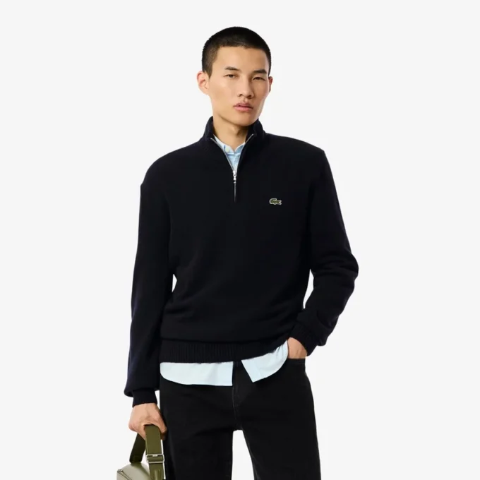 Herren-Wollpullover mit Reißverschluss und hohem Kragen Herren-Wollpullover mit Reißverschluss und hohem Kragen