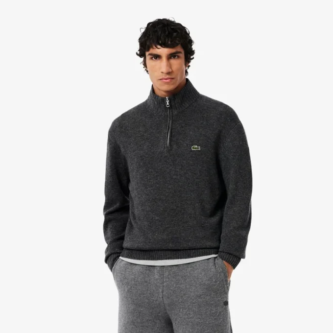 Herren-Wollpullover mit Reißverschluss und hohem Kragen Herren-Wollpullover mit Reißverschluss und hohem Kragen