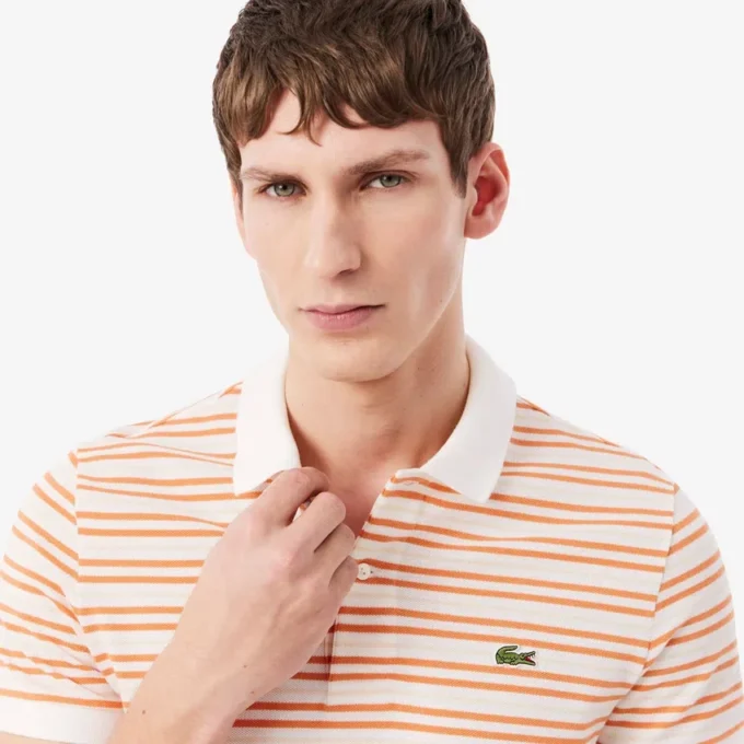 Klassisch geschnittenes gestreiftes Petit Piqué-Poloshirt