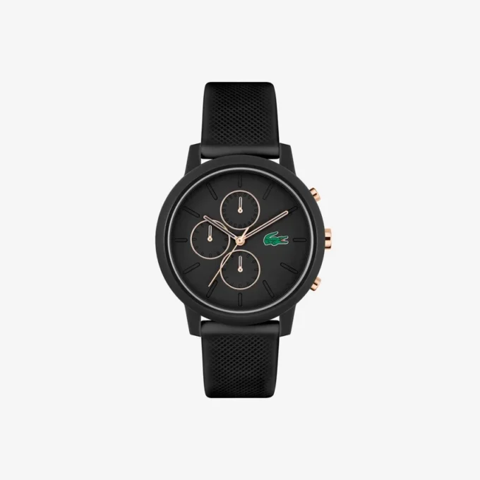 Lacoste.12.12 Chrono Uhr Schwarz & Nelkengold Silikon Lacoste.12.12 Chrono Uhr Schwarz & Nelkengold Silikon