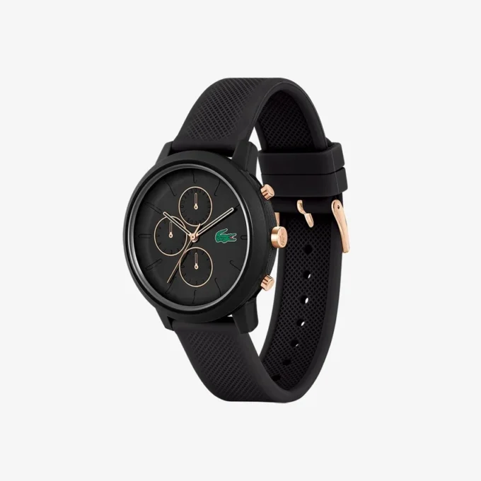 Lacoste.12.12 Chrono Uhr Schwarz & Nelkengold Silikon Lacoste.12.12 Chrono Uhr Schwarz & Nelkengold Silikon