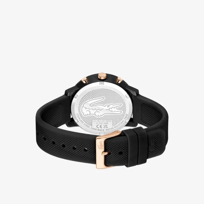 Lacoste.12.12 Chrono Uhr Schwarz & Nelkengold Silikon Lacoste.12.12 Chrono Uhr Schwarz & Nelkengold Silikon