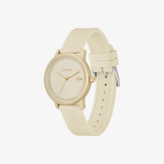 Lacoste.12.12 Go 3-Zeiger-Uhr aus Silikon in Champagner