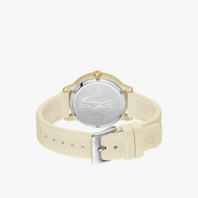 Lacoste.12.12 Go 3-Zeiger-Uhr aus Silikon in Champagner