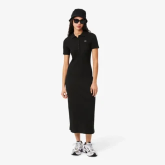 Langes Poloshirt aus gerippter Baumwolle für Damen Langes Poloshirt aus gerippter Baumwolle für Damen