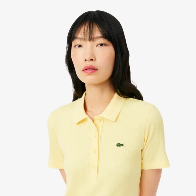 Langes Poloshirt aus gerippter Baumwolle für Damen Langes Poloshirt aus gerippter Baumwolle für Damen
