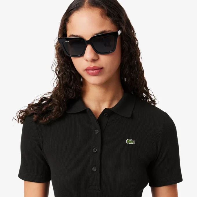 Langes Poloshirt aus gerippter Baumwolle für Damen Langes Poloshirt aus gerippter Baumwolle für Damen