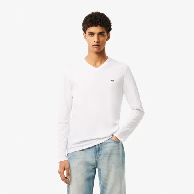 Leichtes Herren-T-Shirt aus Pima-Baumwolle mit V-Ausschnitt Leichtes Herren-T-Shirt aus Pima-Baumwolle mit V-Ausschnitt