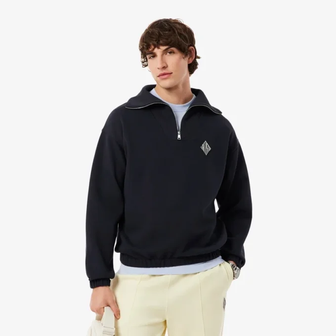Locker sitzendes Sweatshirt mit Reißverschluss und Piqué-Stoff Locker sitzendes Sweatshirt mit Reißverschluss und Piqué-Stoff