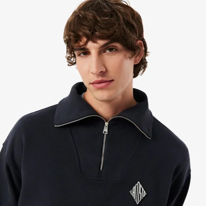 Locker sitzendes Sweatshirt mit Reißverschluss und Piqué-Stoff Locker sitzendes Sweatshirt mit Reißverschluss und Piqué-Stoff