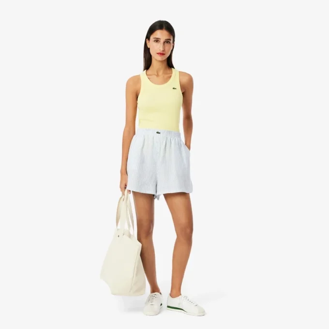Lässige gestreifte Leinen-Shorts für Damen Lässige gestreifte Leinen-Shorts für Damen