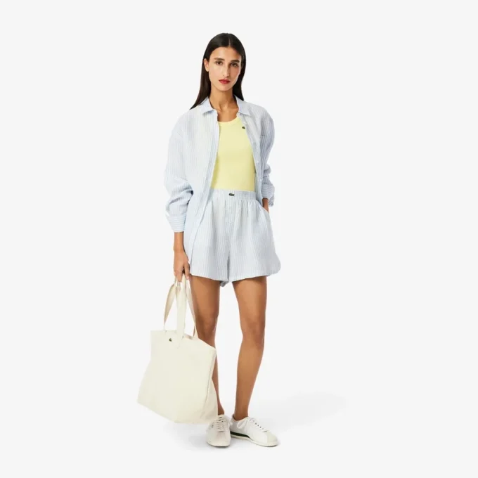 Lässige gestreifte Leinen-Shorts für Damen Lässige gestreifte Leinen-Shorts für Damen