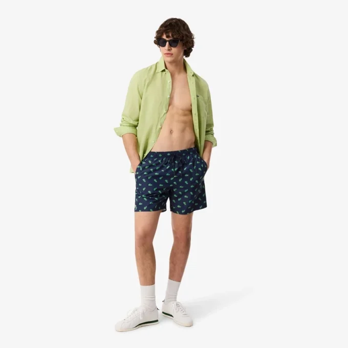 Mittellange Retroshorts mit Krokodil-Print
