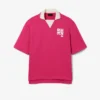 Oversized-Satin-Poloshirt mit Runway-Badge-Akzent