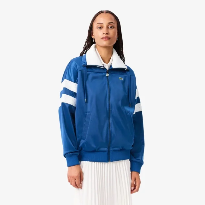 Oversized-Sweatshirt für Damen aus Satin mit Pointelle-Streifen Oversized-Sweatshirt für Damen aus Satin mit Pointelle-Streifen