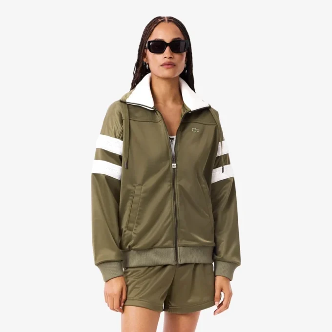 Oversized-Sweatshirt für Damen aus Satin mit Pointelle-Streifen Oversized-Sweatshirt für Damen aus Satin mit Pointelle-Streifen