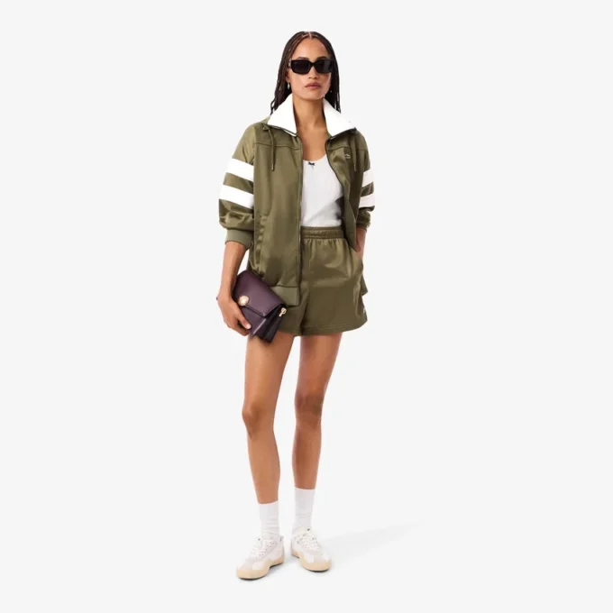Oversized-Sweatshirt für Damen aus Satin mit Pointelle-Streifen Oversized-Sweatshirt für Damen aus Satin mit Pointelle-Streifen