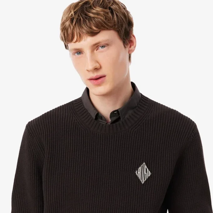 Pullover mit Perlen-Rippenstrick und Emblem Pullover mit Perlen-Rippenstrick und Emblem