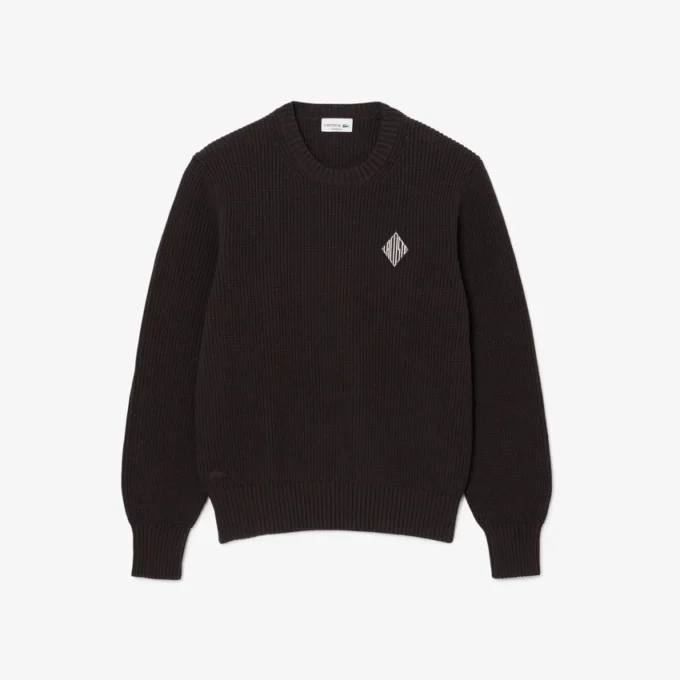 Pullover mit Perlen-Rippenstrick und Emblem Pullover mit Perlen-Rippenstrick und Emblem