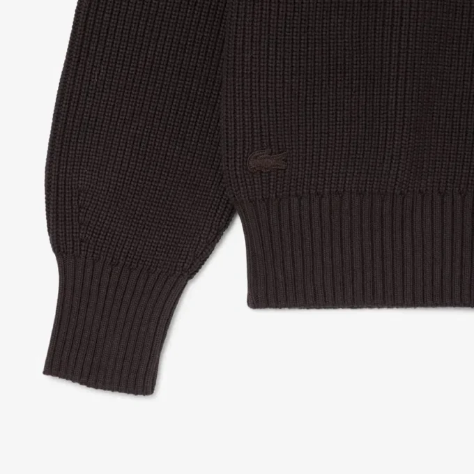Pullover mit Perlen-Rippenstrick und Emblem Pullover mit Perlen-Rippenstrick und Emblem
