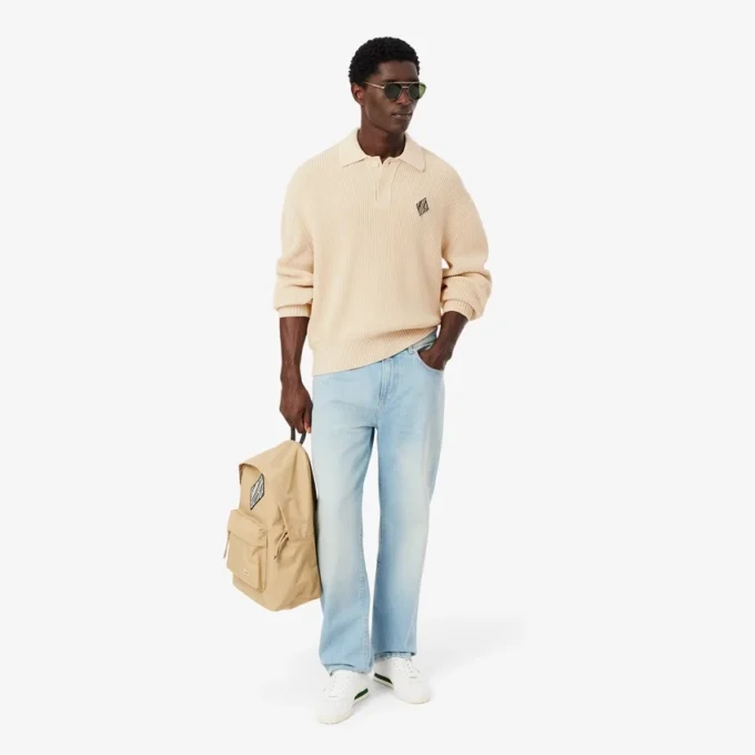 Pullover mit Perlenrippenkragen und Emblem für Poloshirts Pullover mit Perlenrippenkragen und Emblem für Poloshirts