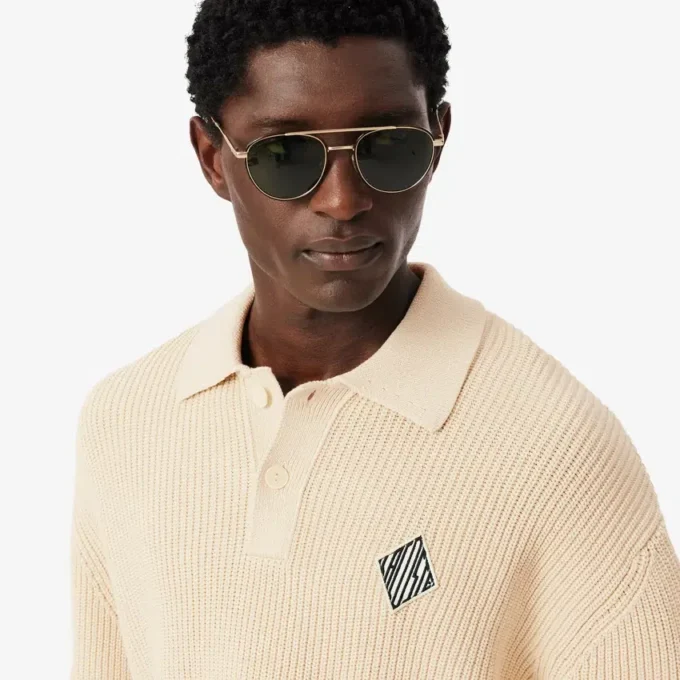 Pullover mit Perlenrippenkragen und Emblem für Poloshirts Pullover mit Perlenrippenkragen und Emblem für Poloshirts