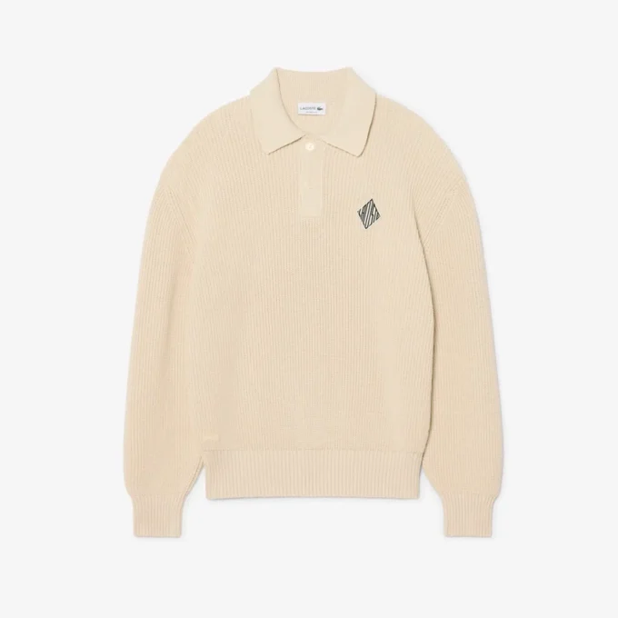Pullover mit Perlenrippenkragen und Emblem für Poloshirts Pullover mit Perlenrippenkragen und Emblem für Poloshirts