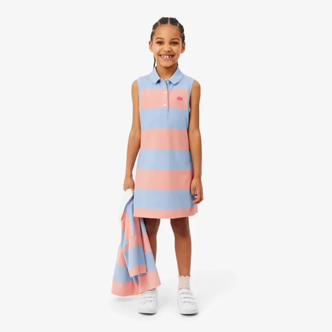 Ärmelloses gestreiftes Petit-Piqué-Poloshirt-Kleid Ärmelloses gestreiftes Petit-Piqué-Poloshirt-Kleid