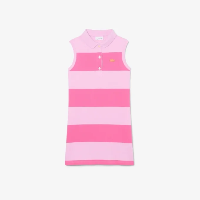 Ärmelloses gestreiftes Petit-Piqué-Poloshirt-Kleid Ärmelloses gestreiftes Petit-Piqué-Poloshirt-Kleid