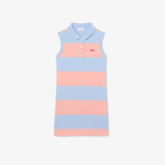 Ärmelloses gestreiftes Petit-Piqué-Poloshirt-Kleid Ärmelloses gestreiftes Petit-Piqué-Poloshirt-Kleid