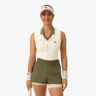 Ärmelloses Stretch-Strick-Tennis-Poloshirt für Damen