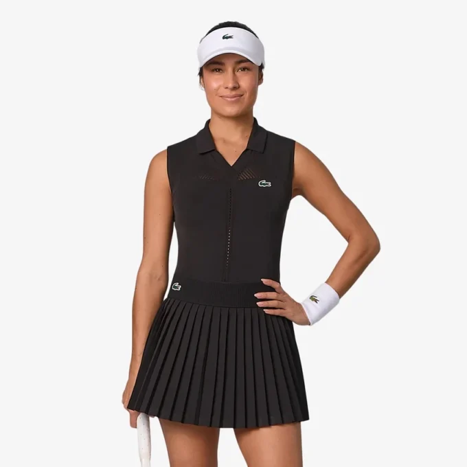 Ärmelloses Stretch-Strick-Tennis-Poloshirt für Damen Ärmelloses Stretch-Strick-Tennis-Poloshirt für Damen