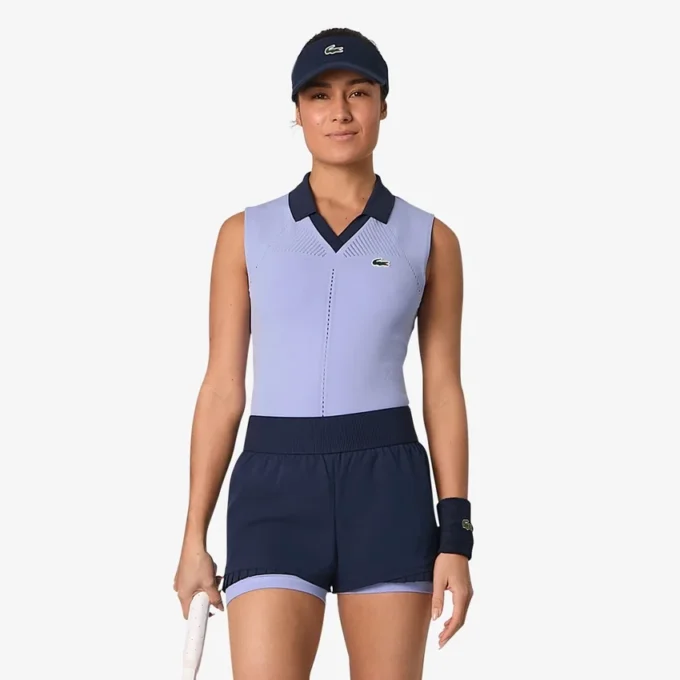 Ärmelloses Stretch-Strick-Tennis-Poloshirt für Damen Ärmelloses Stretch-Strick-Tennis-Poloshirt für Damen