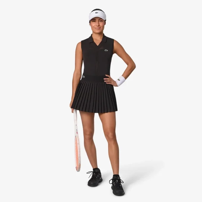 Ärmelloses Stretch-Strick-Tennis-Poloshirt für Damen Ärmelloses Stretch-Strick-Tennis-Poloshirt für Damen