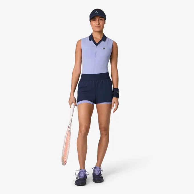 Ärmelloses Stretch-Strick-Tennis-Poloshirt für Damen Ärmelloses Stretch-Strick-Tennis-Poloshirt für Damen
