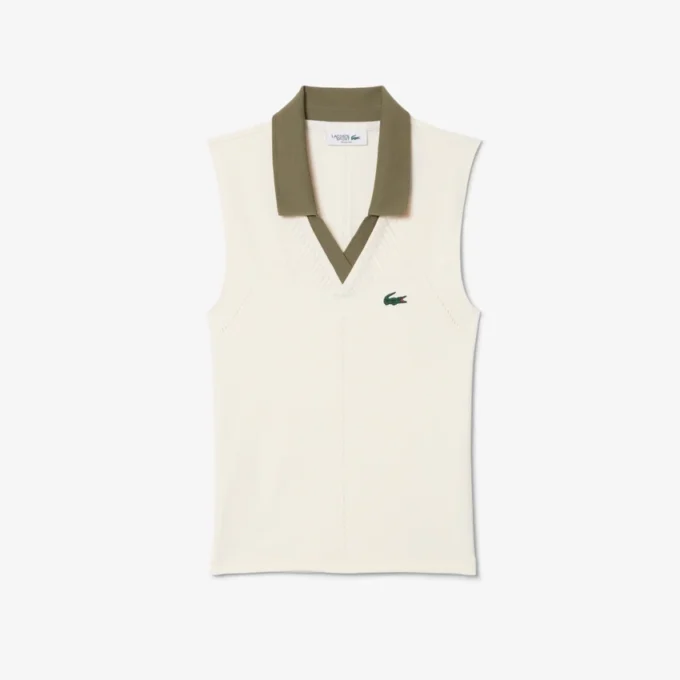 Ärmelloses Stretch-Strick-Tennis-Poloshirt für Damen Ärmelloses Stretch-Strick-Tennis-Poloshirt für Damen