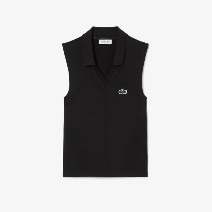 Ärmelloses Stretch-Strick-Tennis-Poloshirt für Damen Ärmelloses Stretch-Strick-Tennis-Poloshirt für Damen