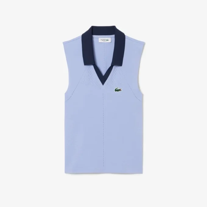 Ärmelloses Stretch-Strick-Tennis-Poloshirt für Damen Ärmelloses Stretch-Strick-Tennis-Poloshirt für Damen