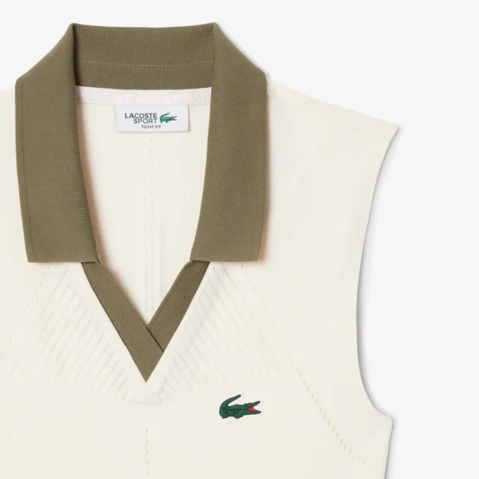 Ärmelloses Stretch-Strick-Tennis-Poloshirt für Damen Ärmelloses Stretch-Strick-Tennis-Poloshirt für Damen